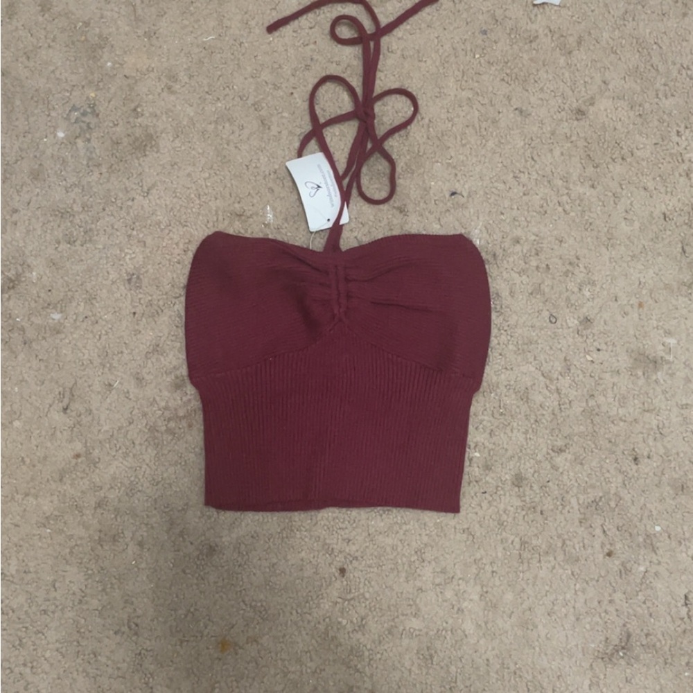 Elegant Burgundy Knit Crop Top